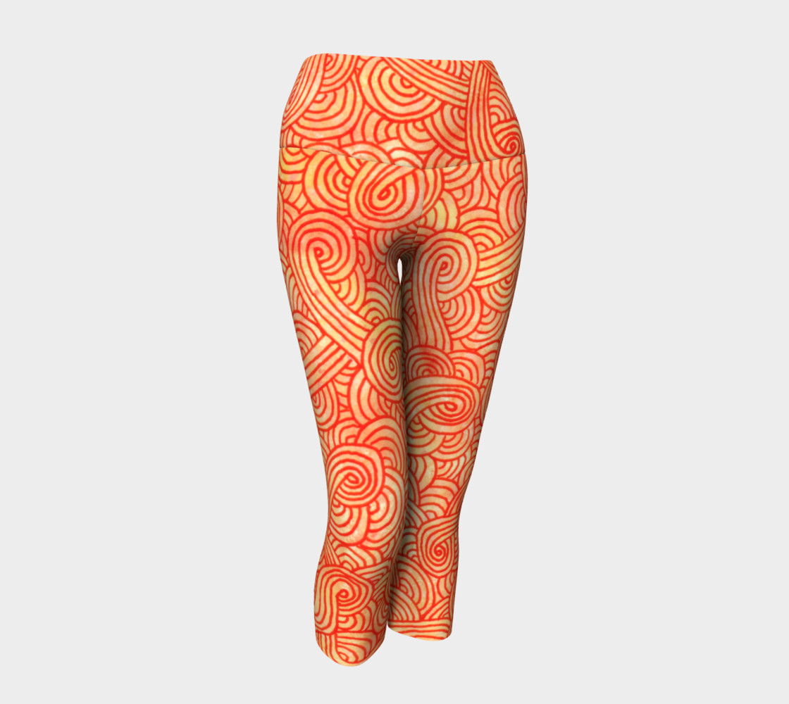 Orange and red swirls doodles Yoga Capris preview #1