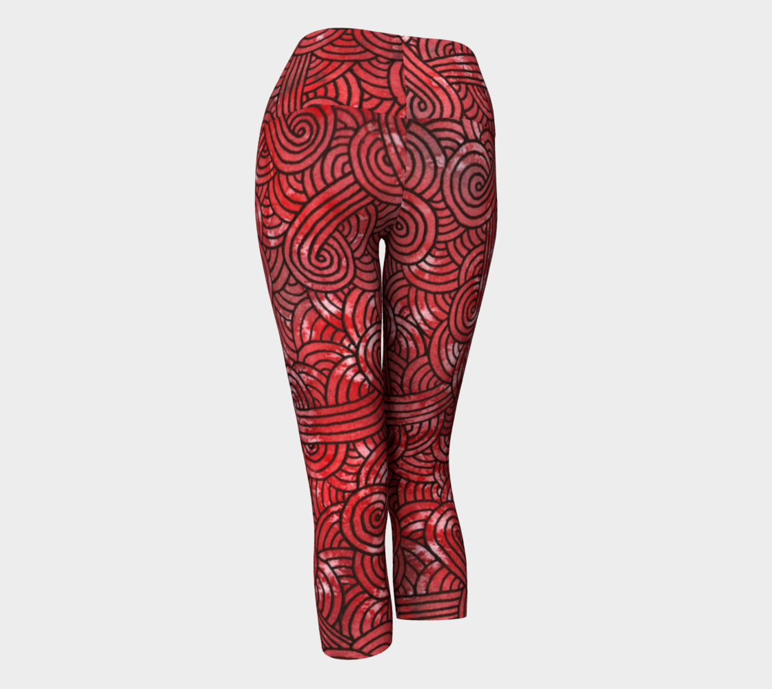 Red and black swirls doodles Yoga Capris preview #3