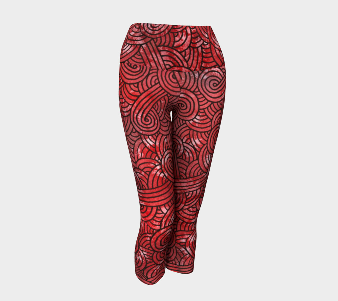 Red and black swirls doodles Yoga Capris preview #1