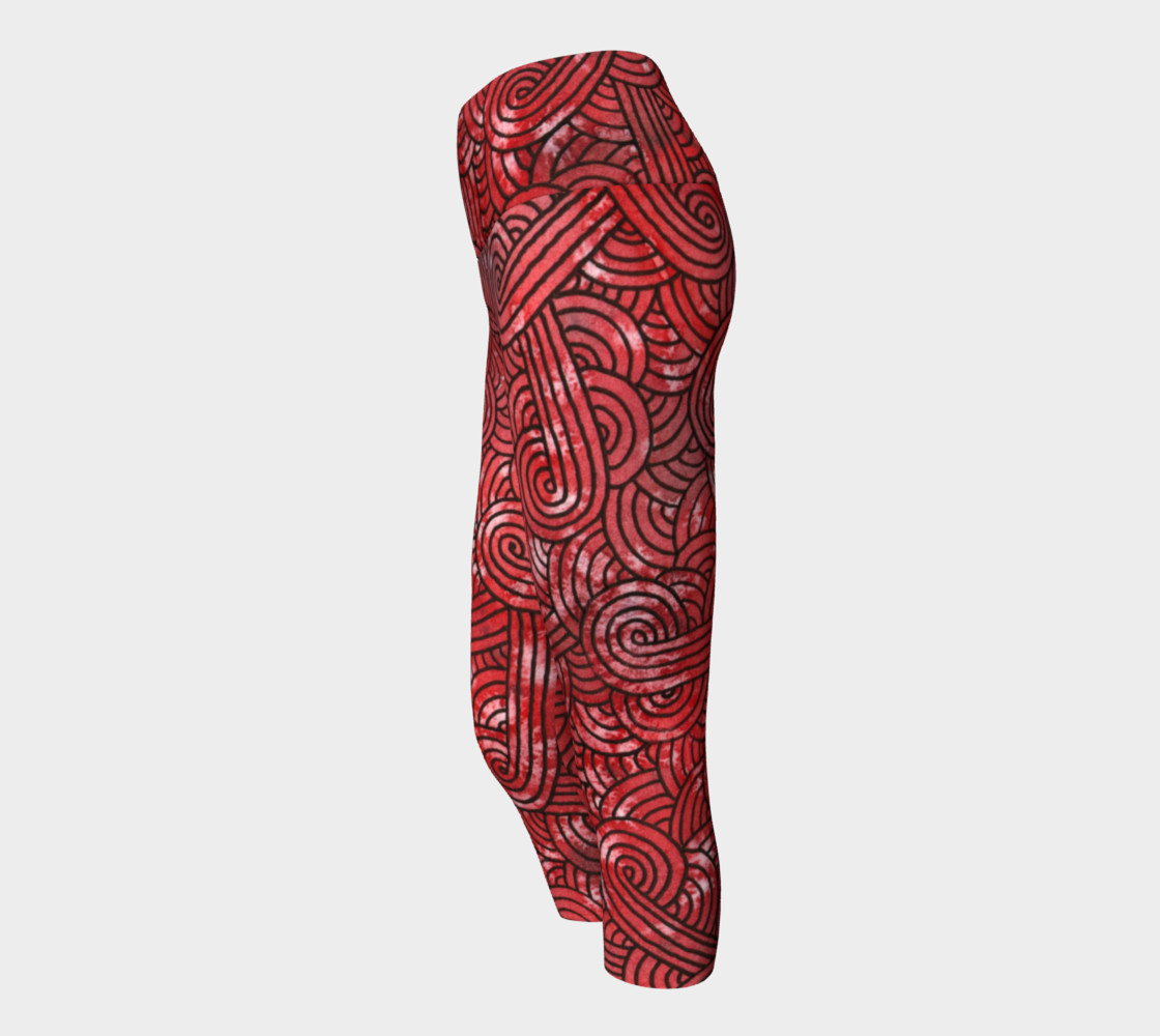 Red and black swirls doodles Yoga Capris preview #2