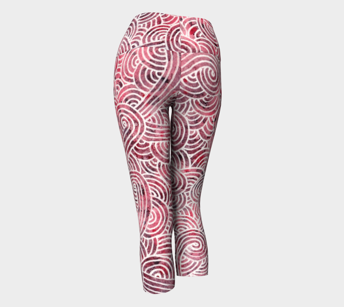 Red and white swirls doodles Yoga Capris preview #3