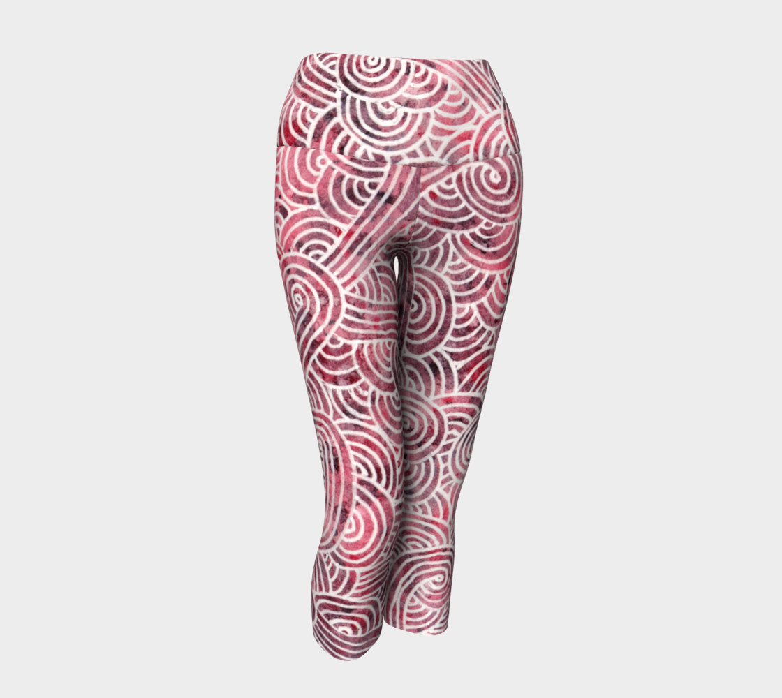 Red and white swirls doodles Yoga Capris preview #1