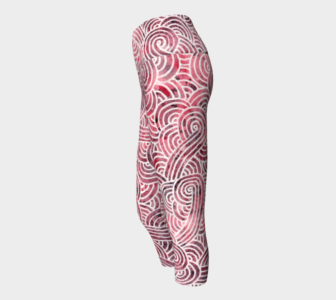 Red and white swirls doodles Yoga Capris preview #2