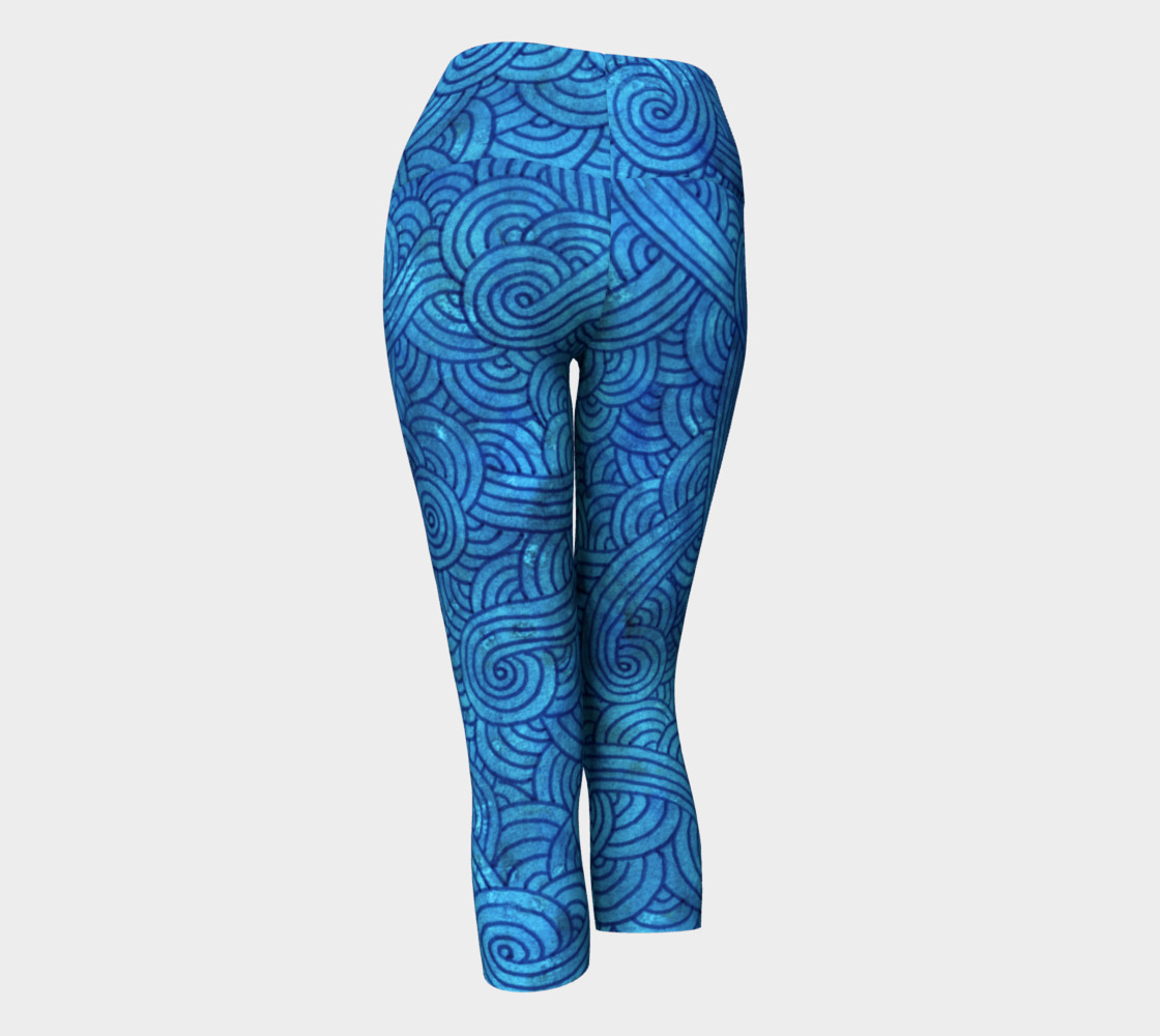 Turquoise blue swirls doodles Yoga Capris preview #3