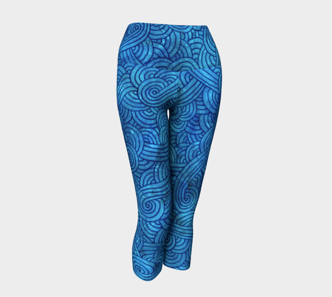 Turquoise blue swirls doodles Yoga Capris preview #1