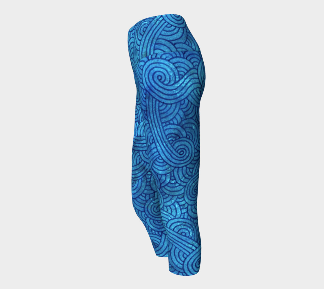 Turquoise blue swirls doodles Yoga Capris preview #2
