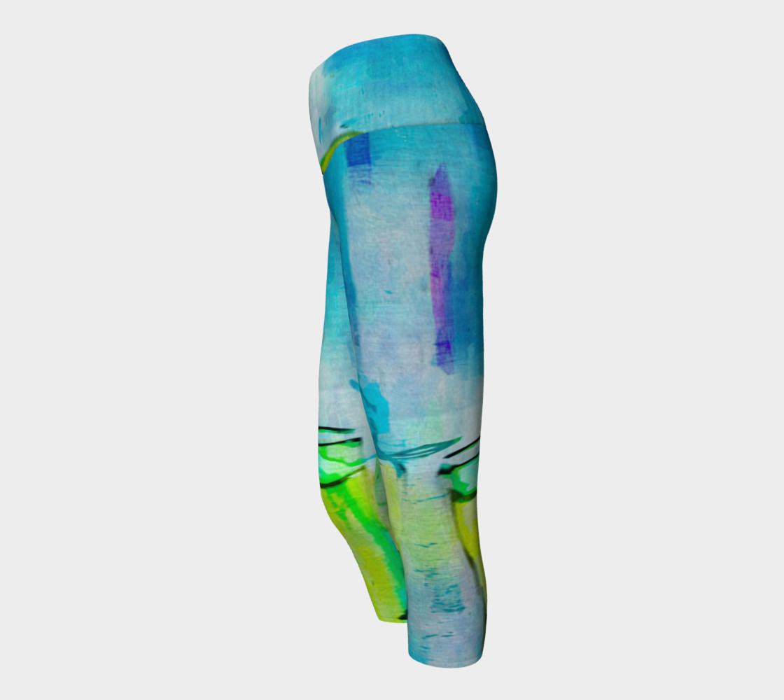 Abstract Watercolor Art Blue & Lime Green Yoga Capris preview #2
