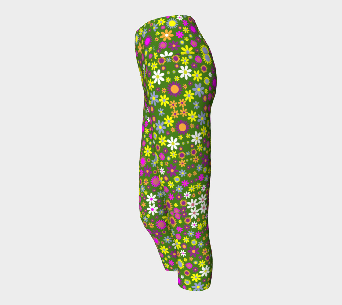 Green Floral Pattern Yoga Capris preview #2