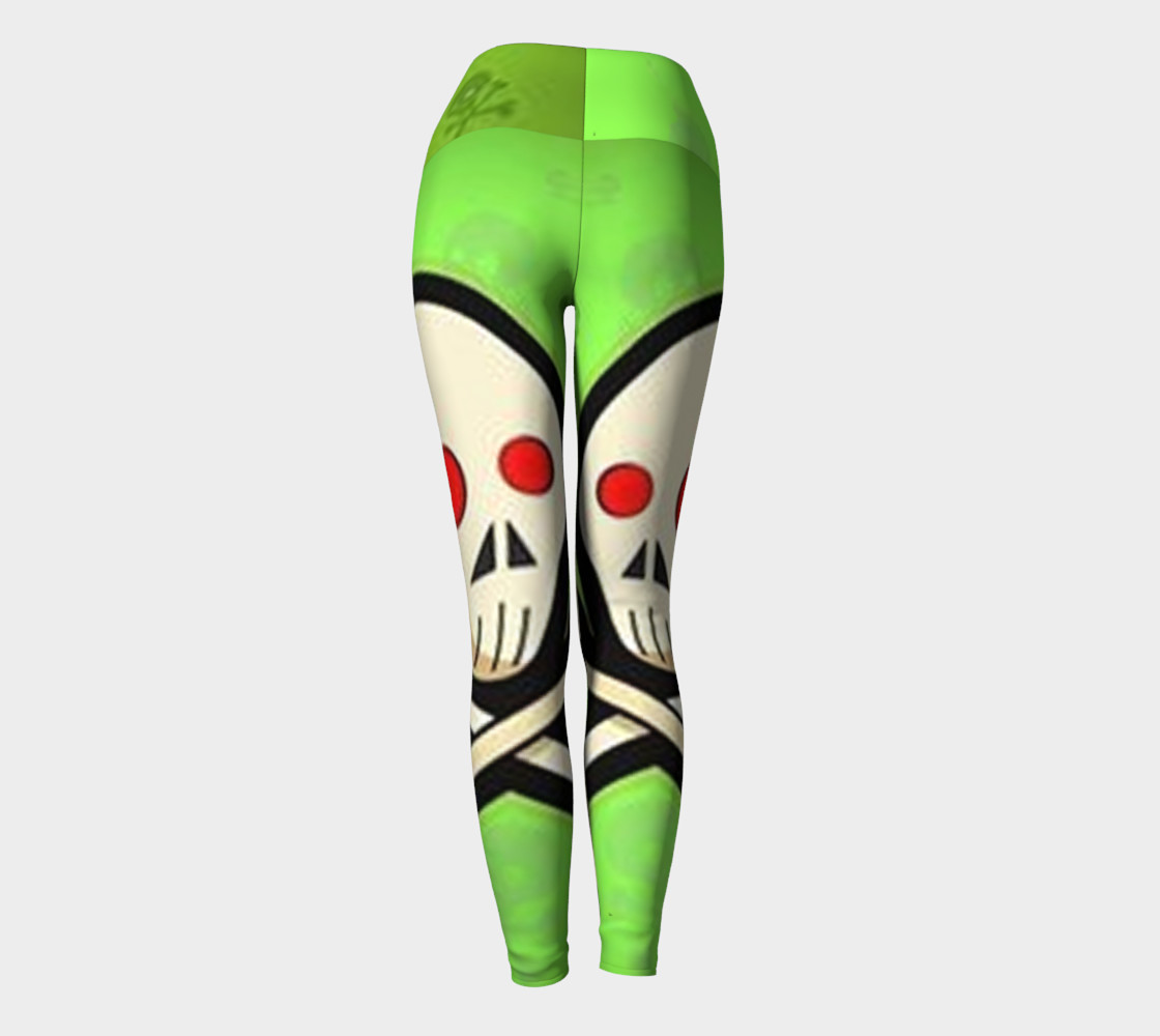 Cartoon Skull On Green Yoga Leggings preview #4