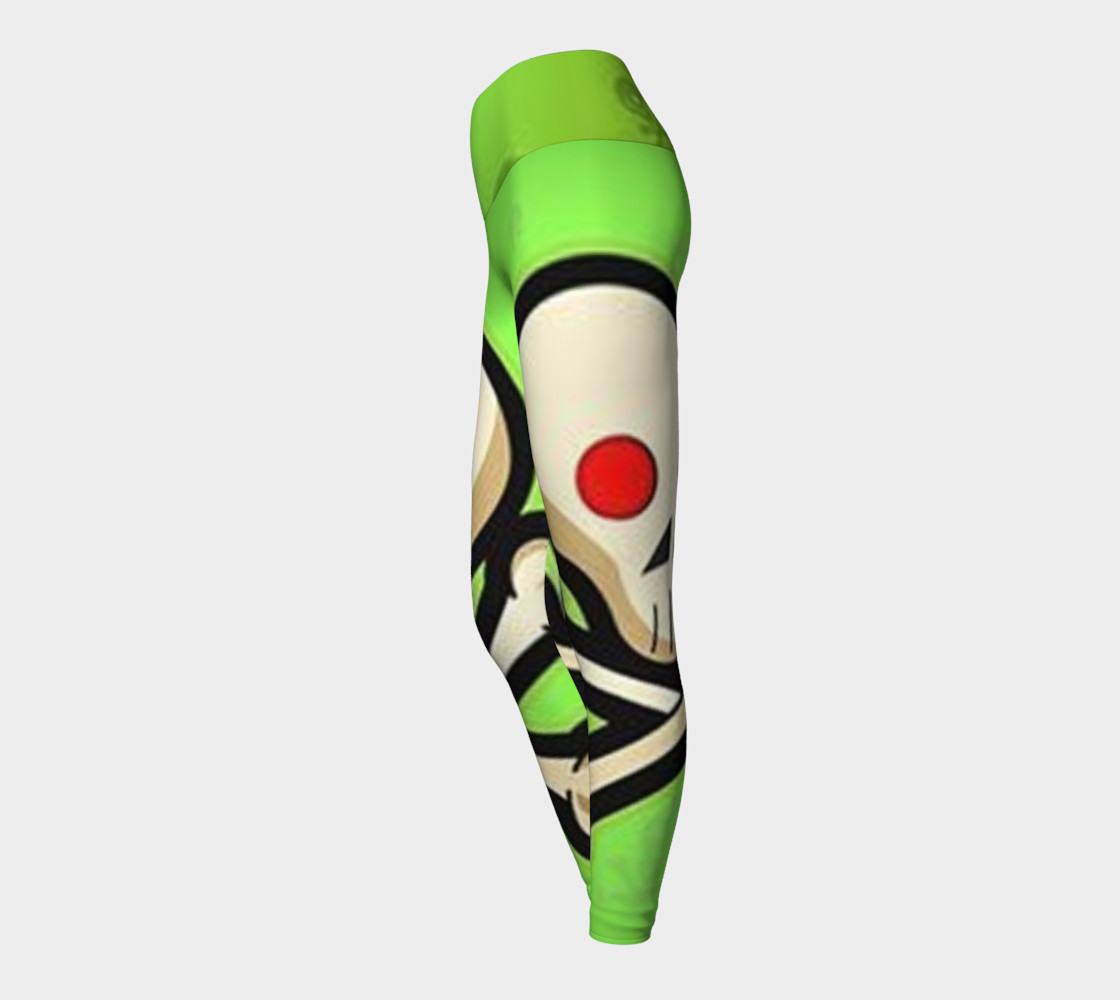 Cartoon Skull On Green Yoga Leggings preview #3