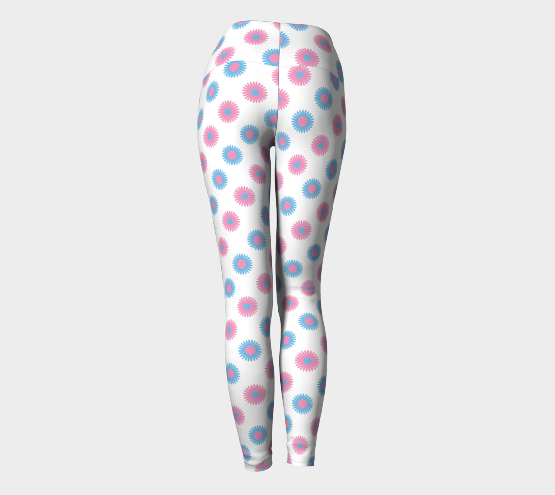 Pink and Blue Flowers Trans Pride Yoga Tights (White) preview #4