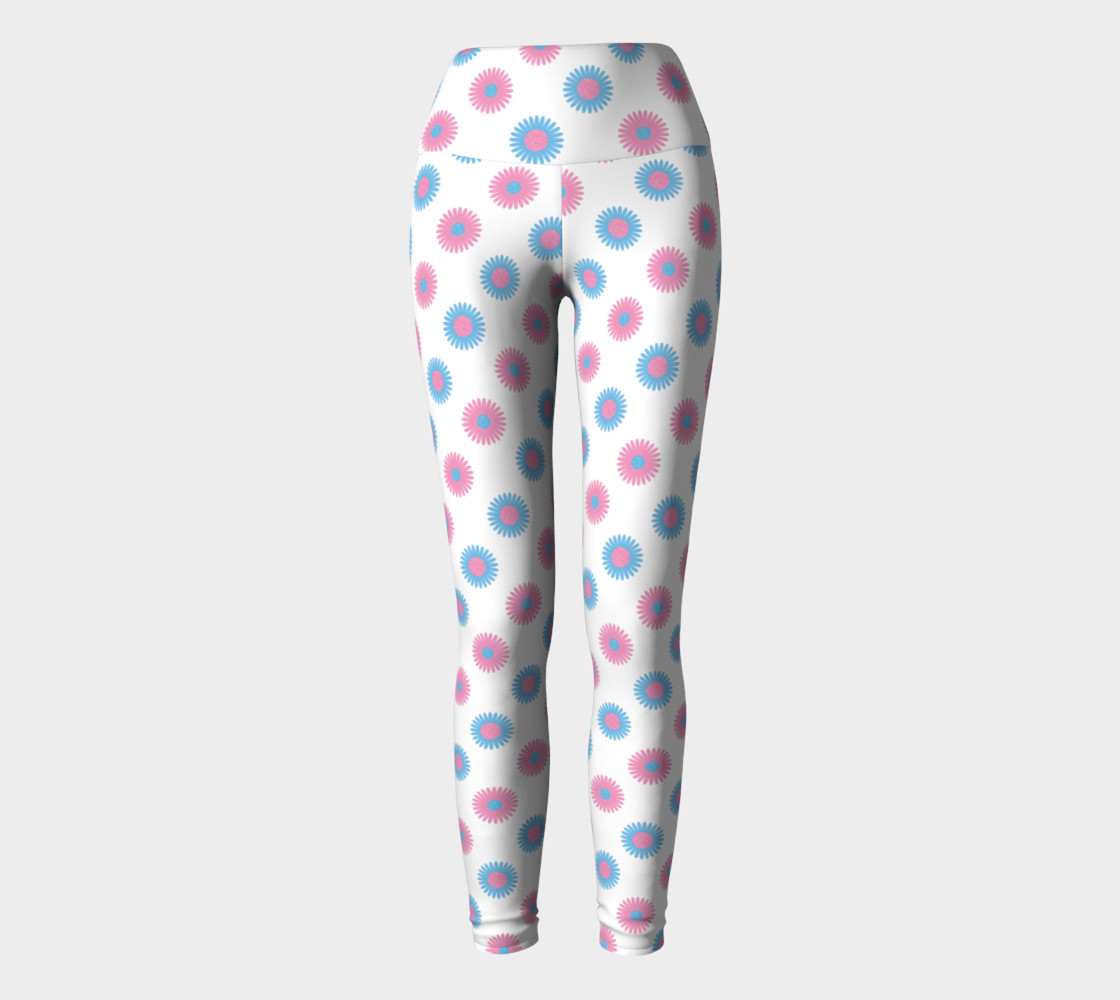 Pink and Blue Flowers Trans Pride Yoga Tights (White) preview #2