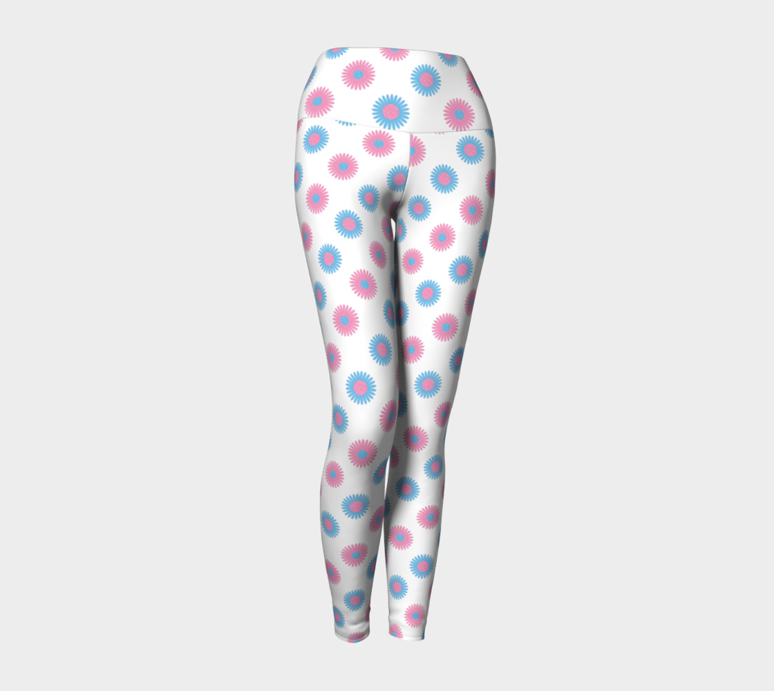 Pink and Blue Flowers Trans Pride Yoga Tights (White) 3D preview
