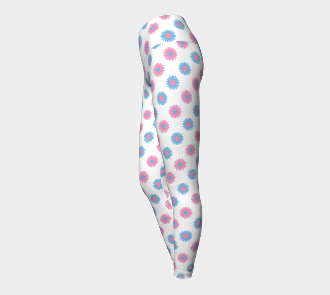 Pink and Blue Flowers Trans Pride Yoga Tights (White) preview #3