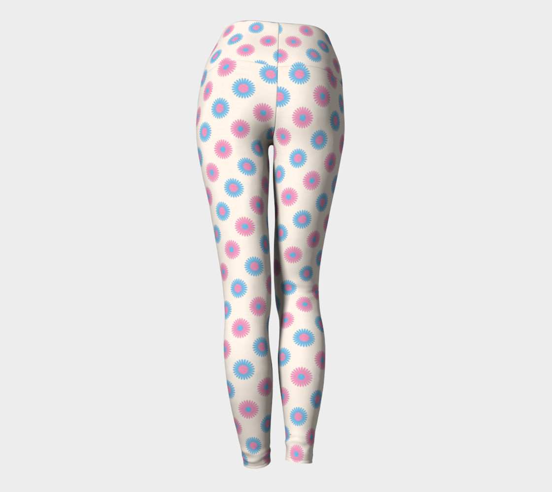 Pink and Blue Flowers Trans Pride Yoga Tights (Cream) thumbnail #5