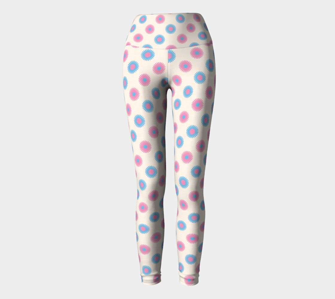 Pink and Blue Flowers Trans Pride Yoga Tights (Cream) thumbnail #3