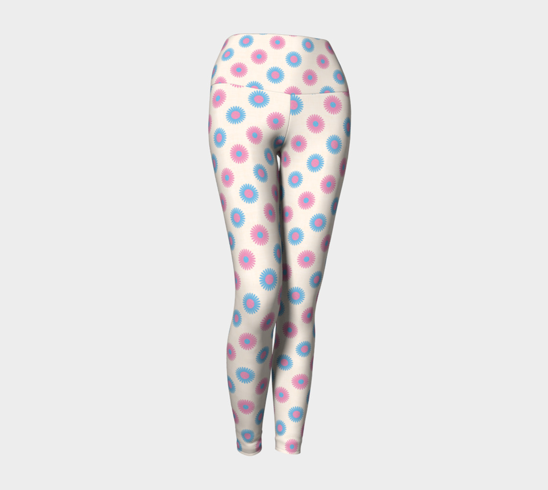 Pink and Blue Flowers Trans Pride Yoga Tights (Cream) preview #1
