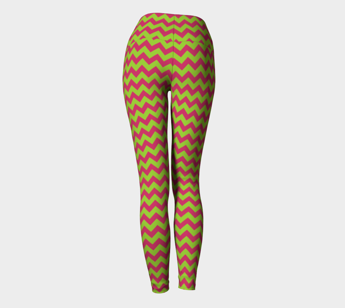 ALOE & HOT PINK HORIZONTAL CHEVRON YOGA LEGGINGS preview #4