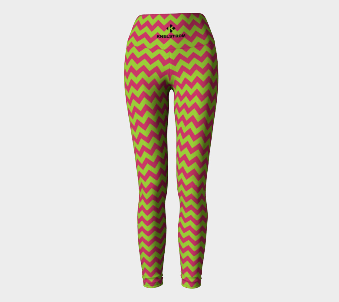 ALOE & HOT PINK HORIZONTAL CHEVRON YOGA LEGGINGS preview #2