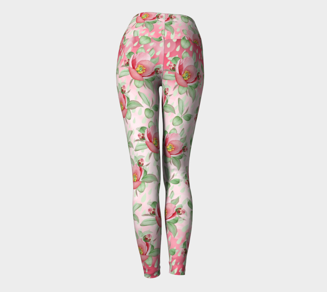 Bold Red Green Wild Rose Floral Yoga Leggings preview #4