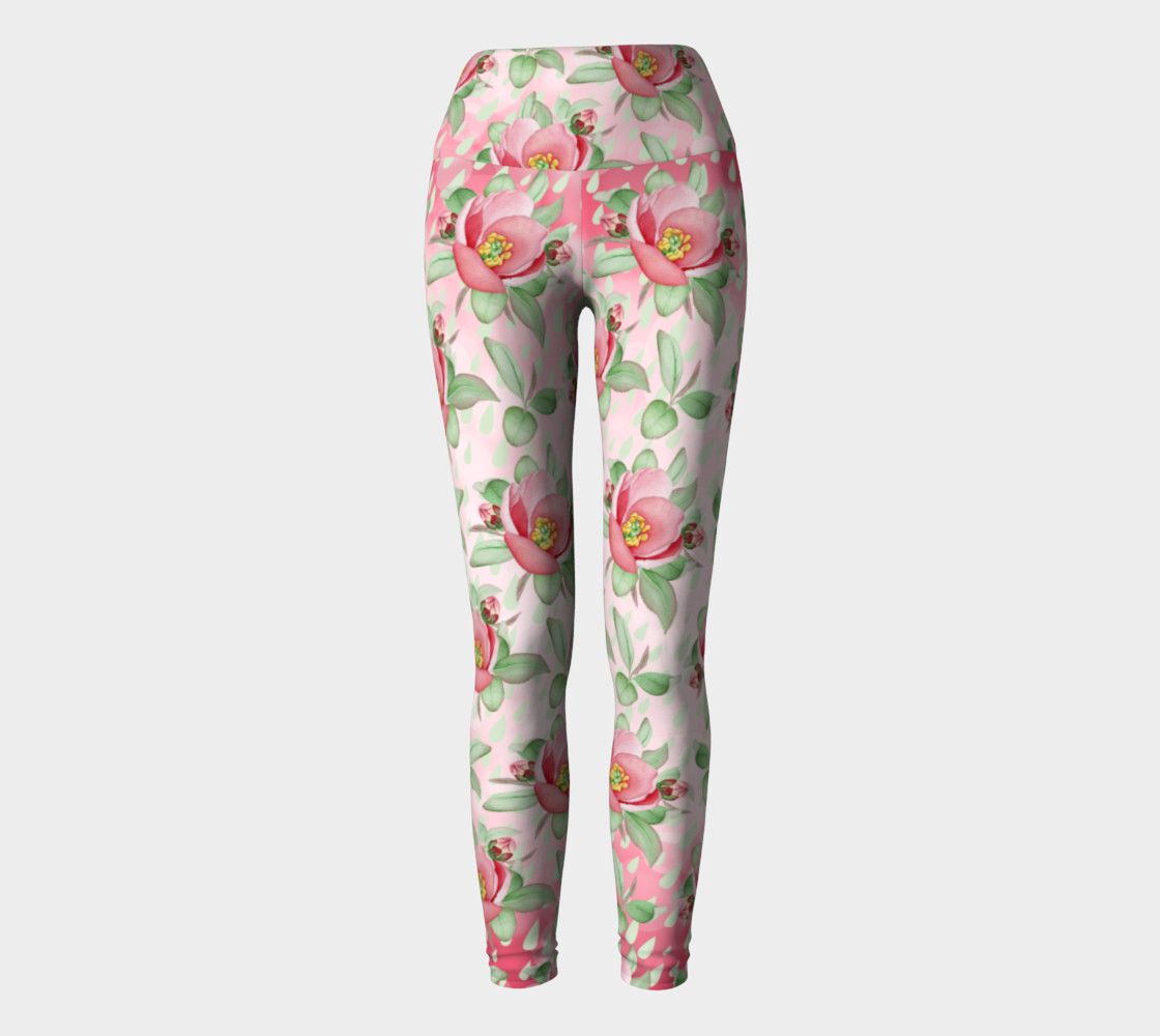 Bold Red Green Wild Rose Floral Yoga Leggings preview #2