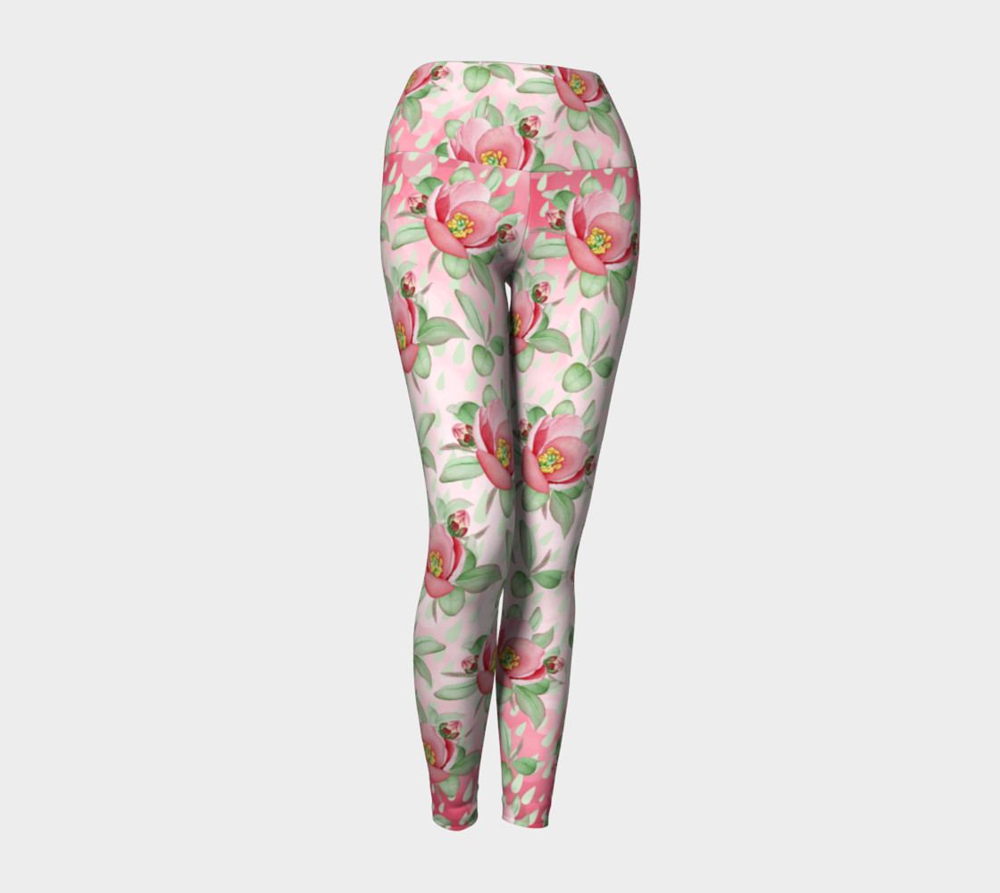 Bold Red Green Wild Rose Floral Yoga Leggings preview #1