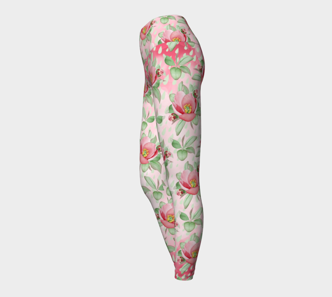 Bold Red Green Wild Rose Floral Yoga Leggings preview #3