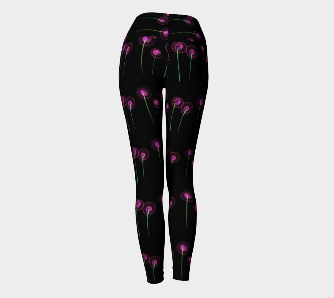 Pink Blossoms on Black Yoga Leggings preview #4