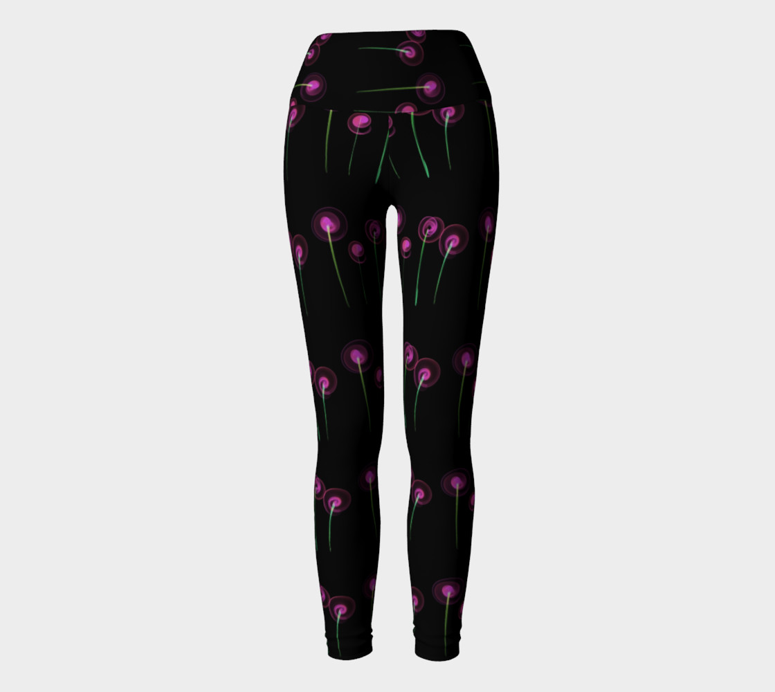Pink Blossoms on Black Yoga Leggings preview #2