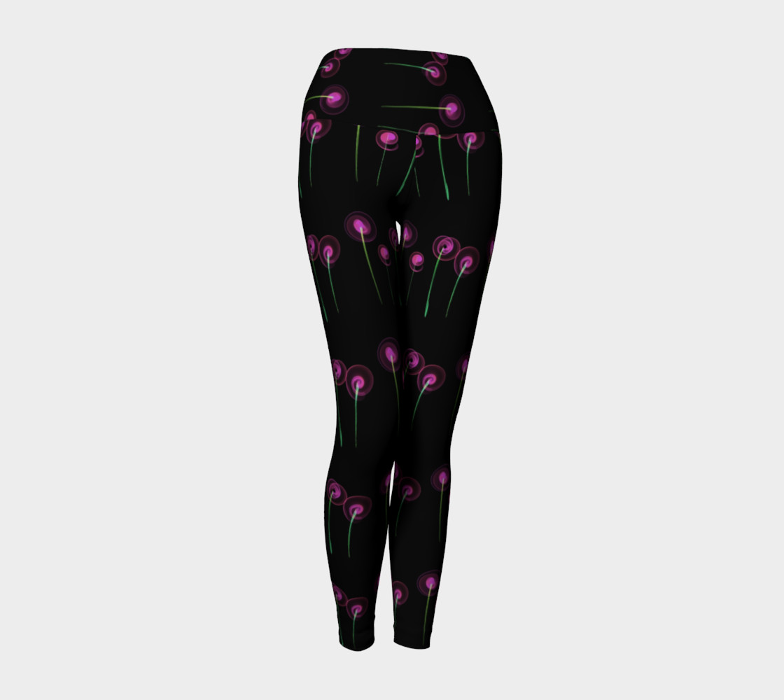 Pink Blossoms on Black Yoga Leggings preview #1