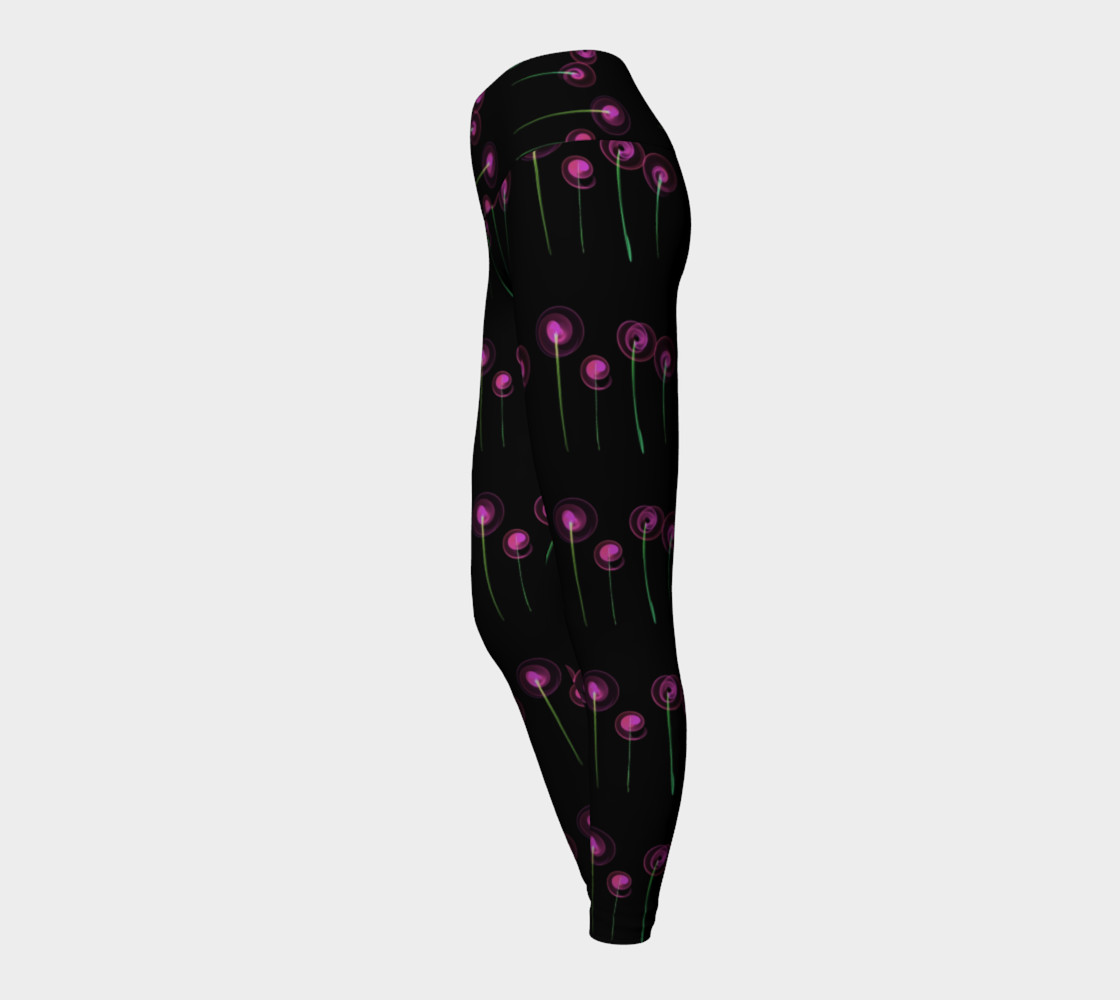 Pink Blossoms on Black Yoga Leggings preview #3