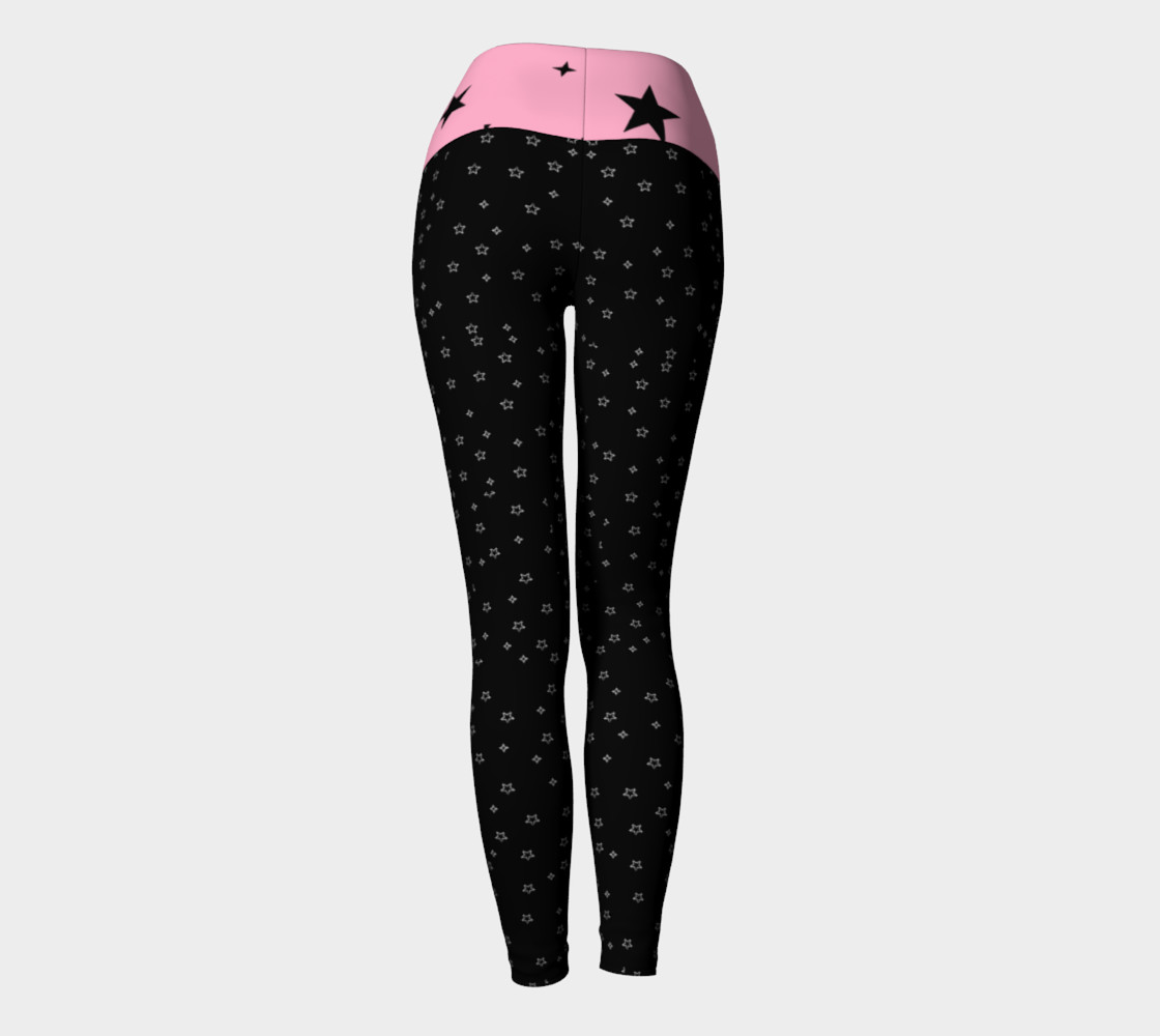 Black & pink yoga leggings with black & white stars preview #4
