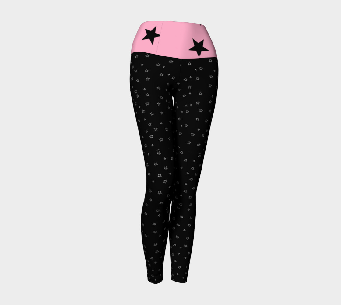 Black & pink yoga leggings with black & white stars preview #1