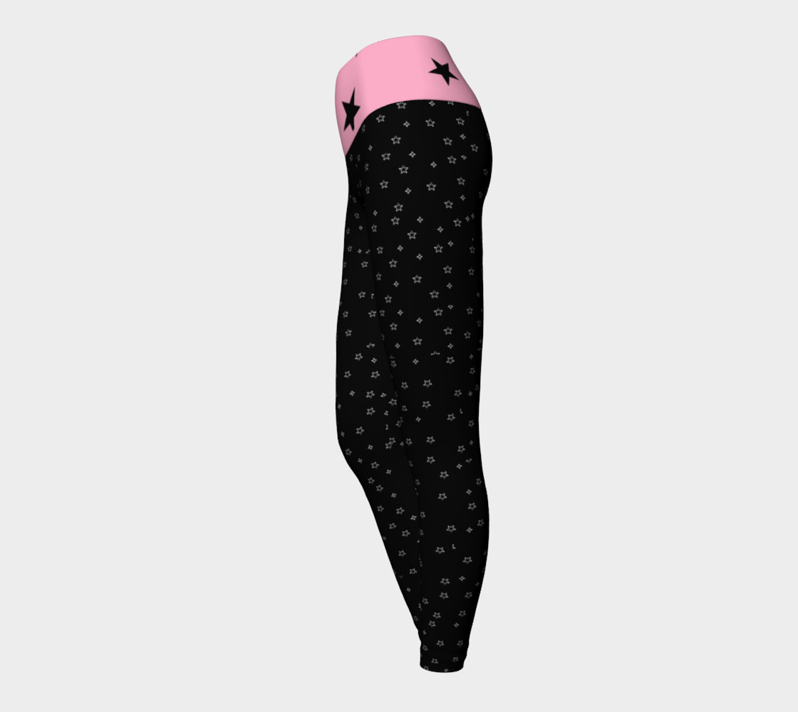Black & pink yoga leggings with black & white stars preview #3