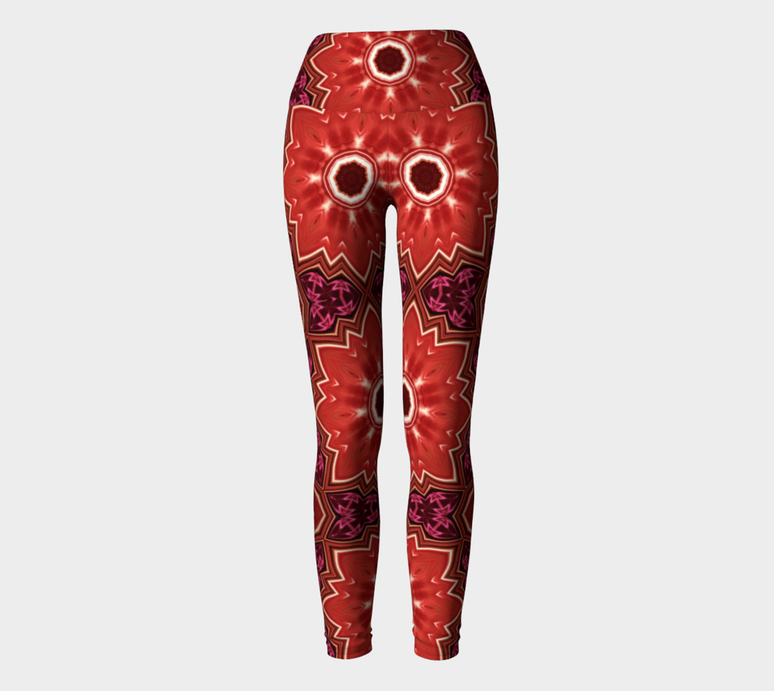 Red Flower Yoga Leggings preview #2