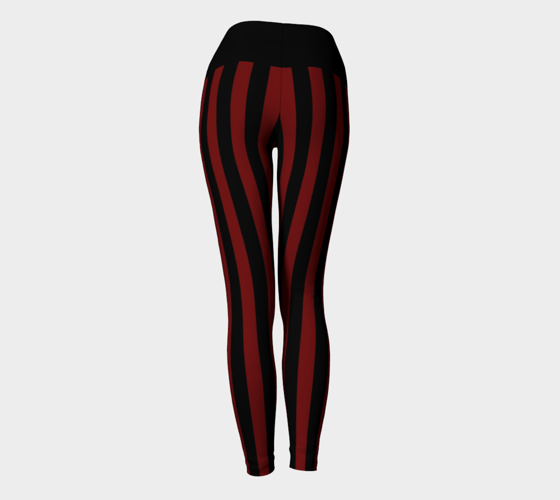 Black & Burgundy Stripe Yoga Leggings preview #4