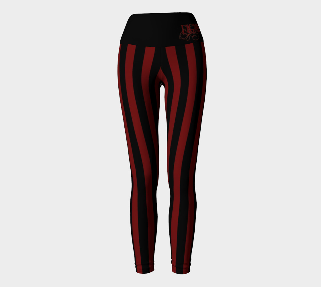 Black & Burgundy Stripe Yoga Leggings preview #2