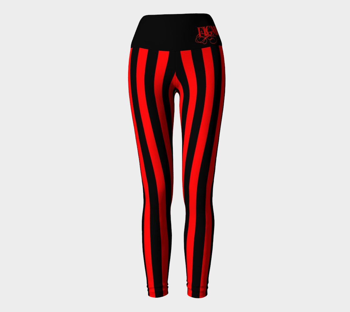 Black & Red Stripe Yoga Leggings preview #2