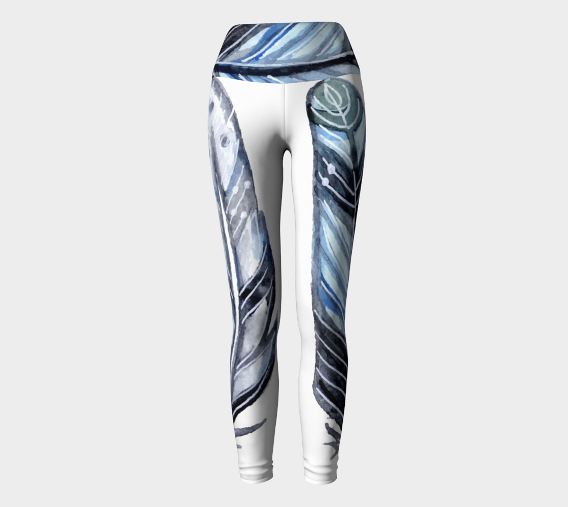 Blue Tribal Feather Yoga Pants preview #2