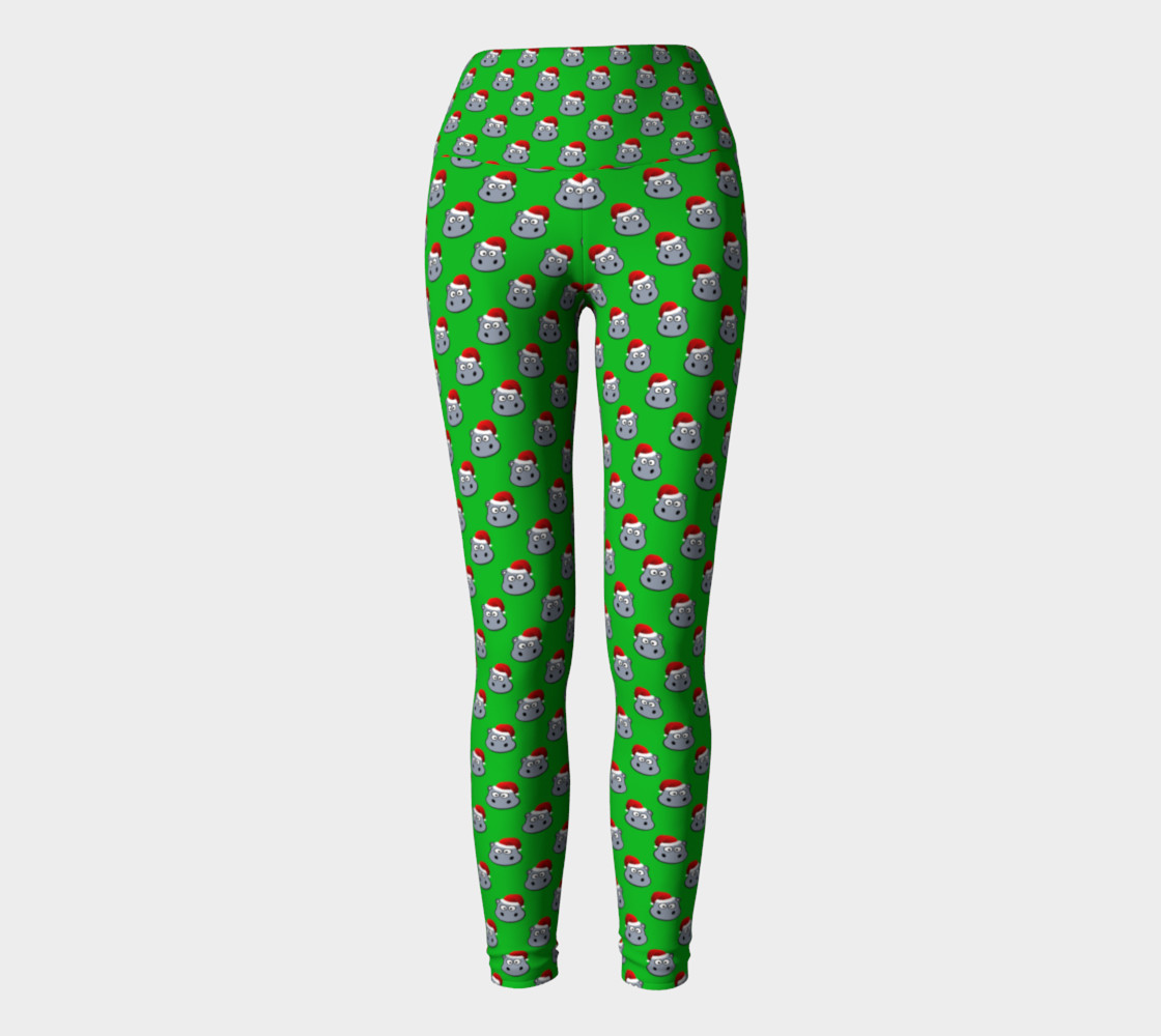 Santa Hippo-Green Yoga Leggings preview #2