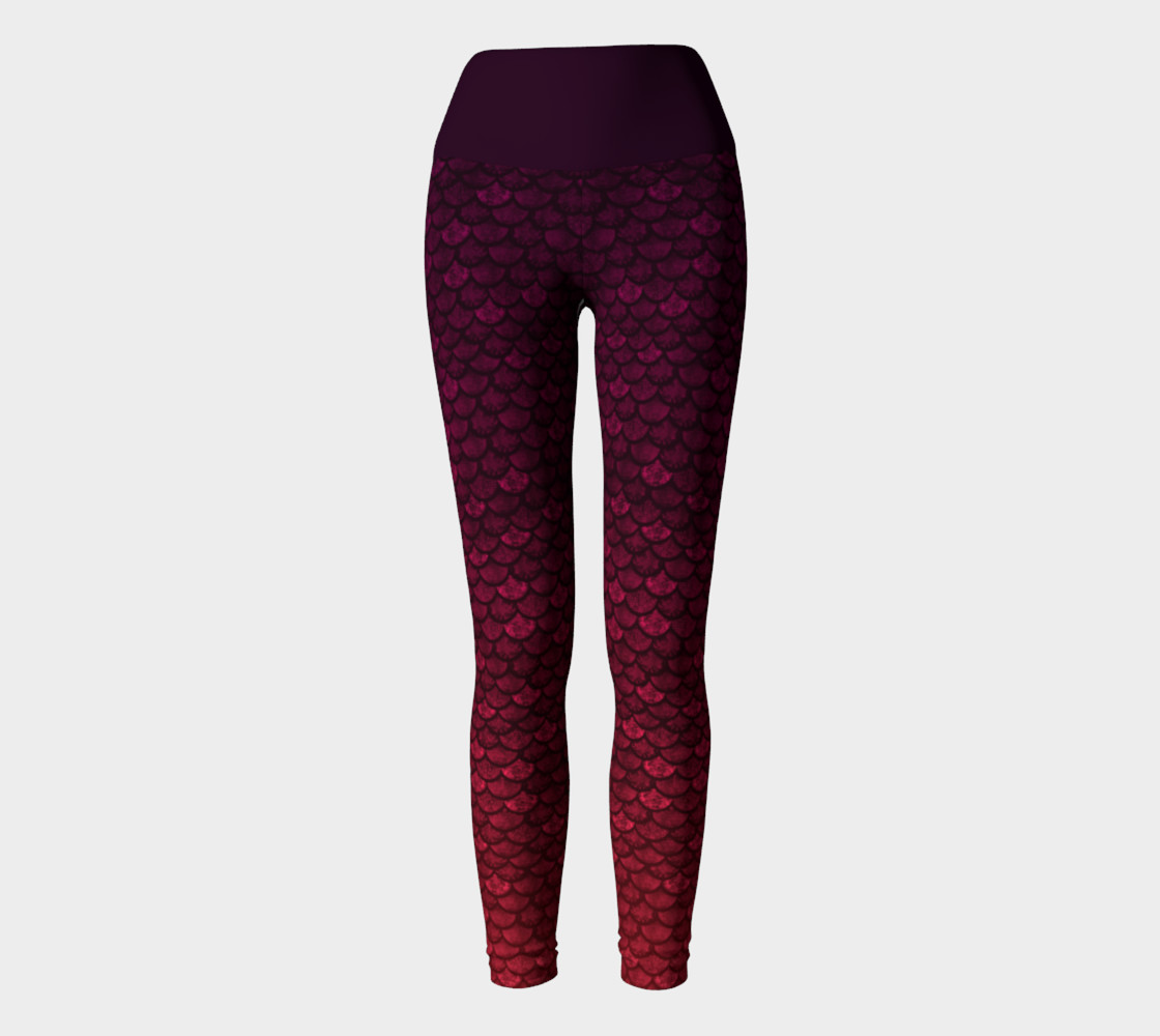 Glitterfish Glam Red/Purple Ombre Mermaid Scale Yoga Pants preview #2