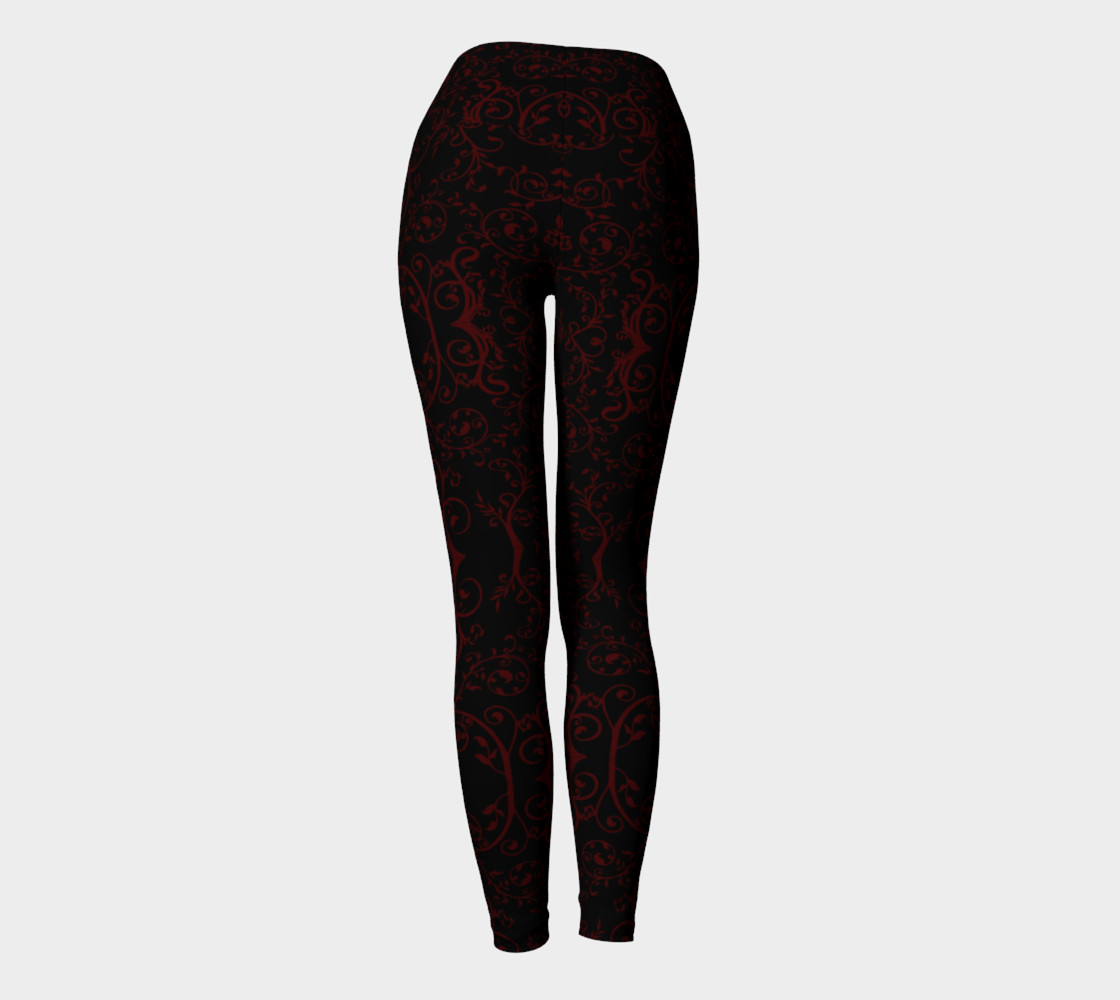 Dark Red Damask Goth Leggings preview #4