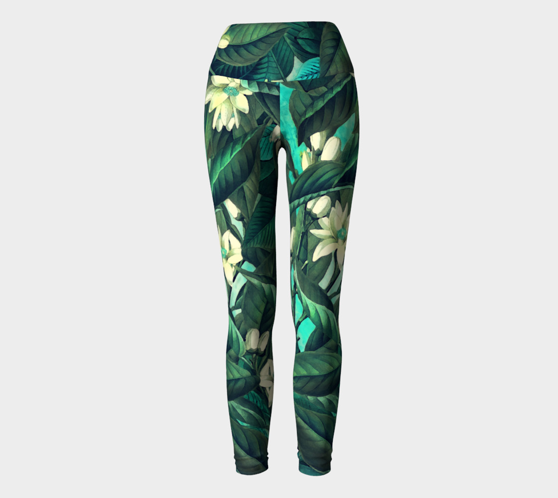 yoga leggings green flowers preview #2