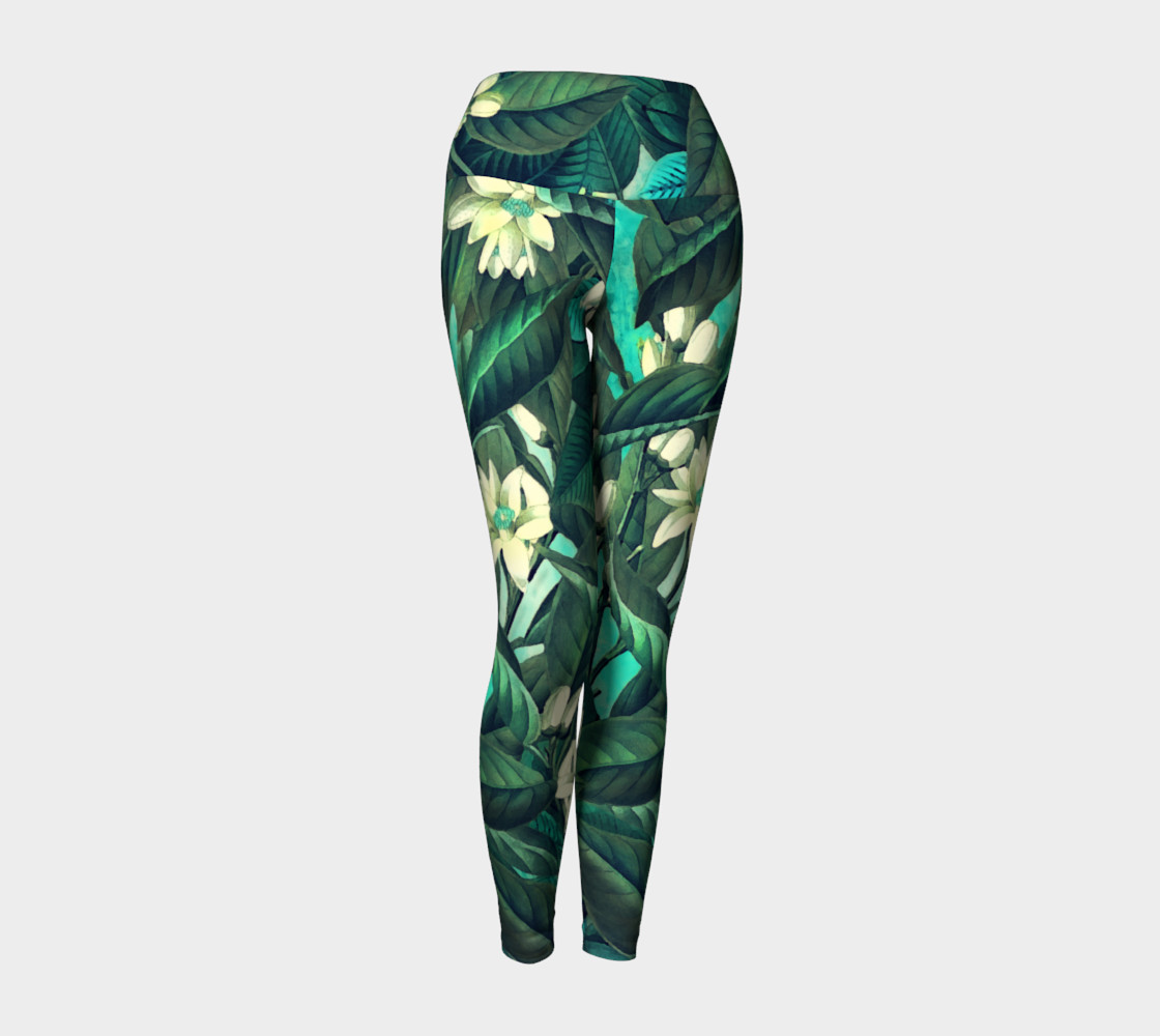 yoga leggings green flowers preview #1
