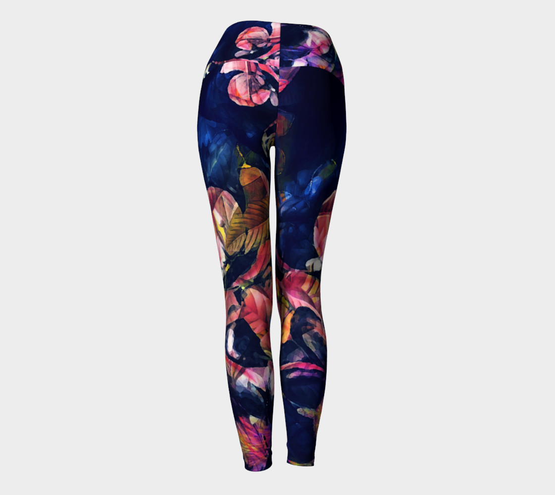 yoga leggings dar rose flowers preview #4