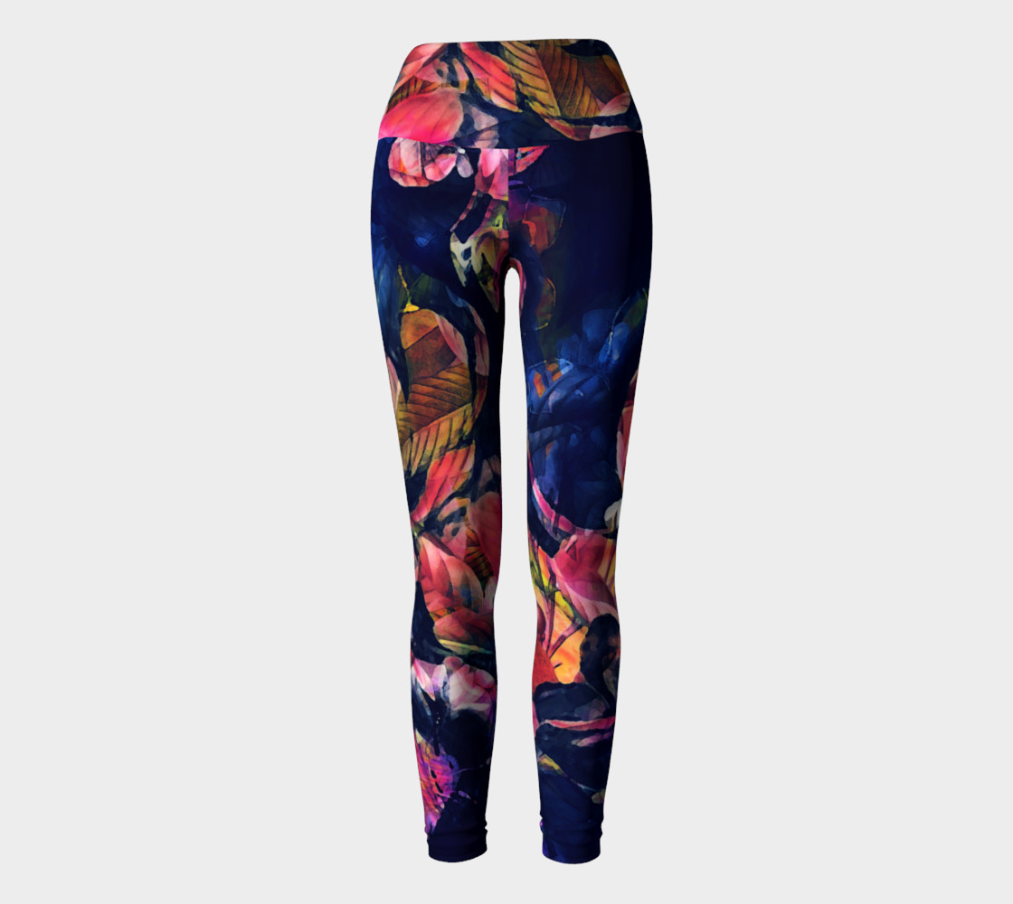 yoga leggings dar rose flowers preview #2