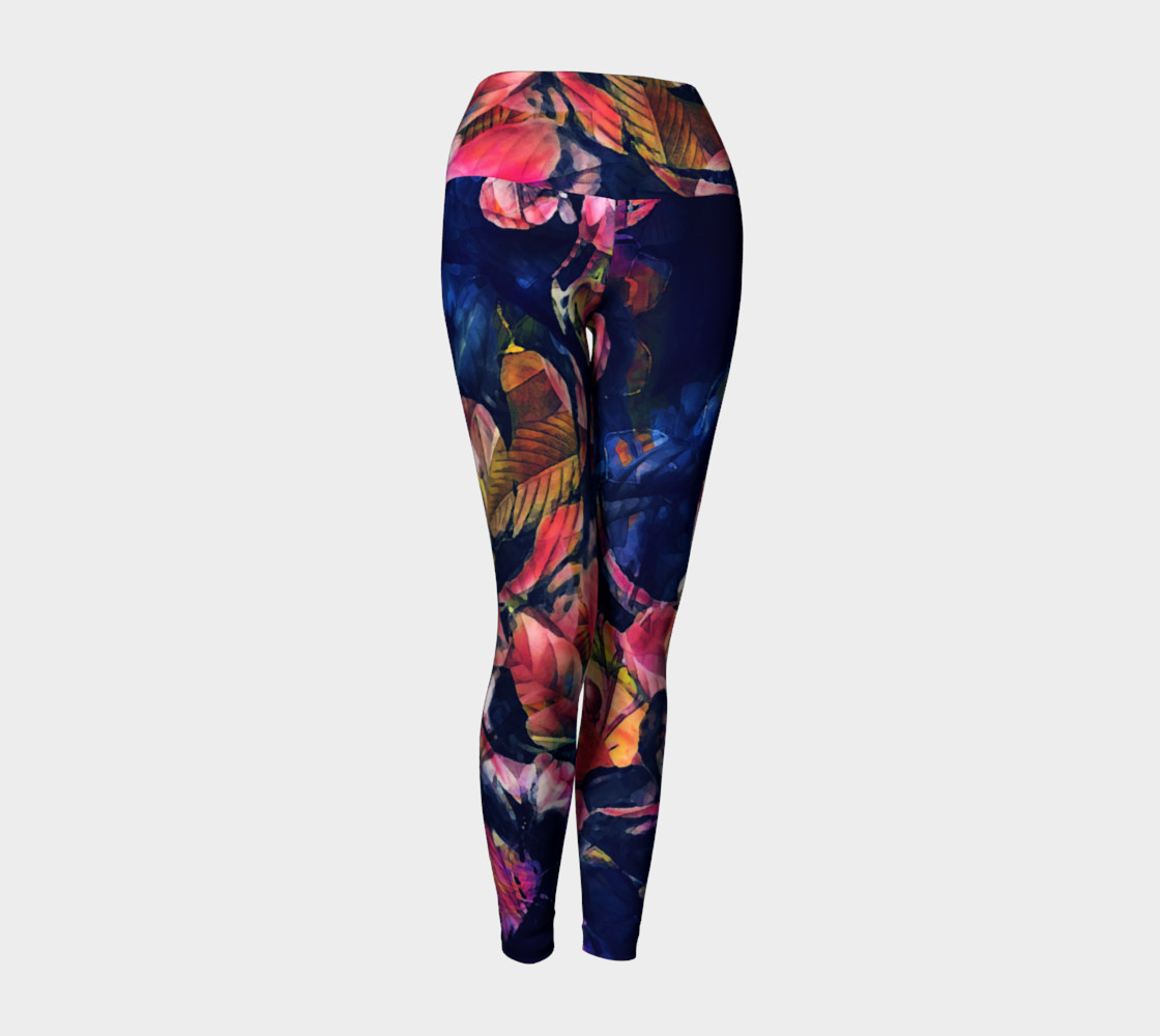yoga leggings dar rose flowers preview #1