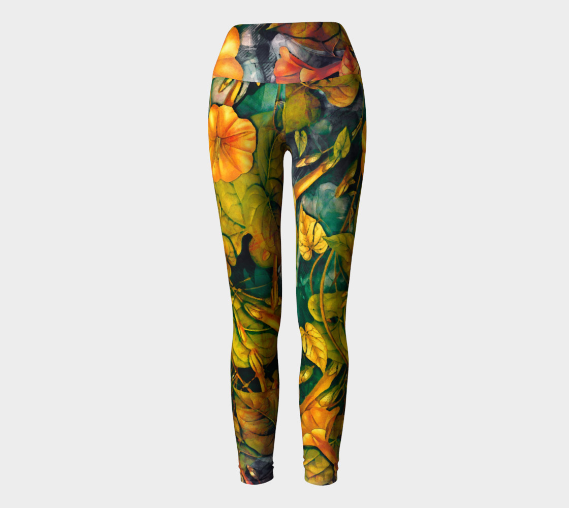 yoga leggings orange flowers preview #2