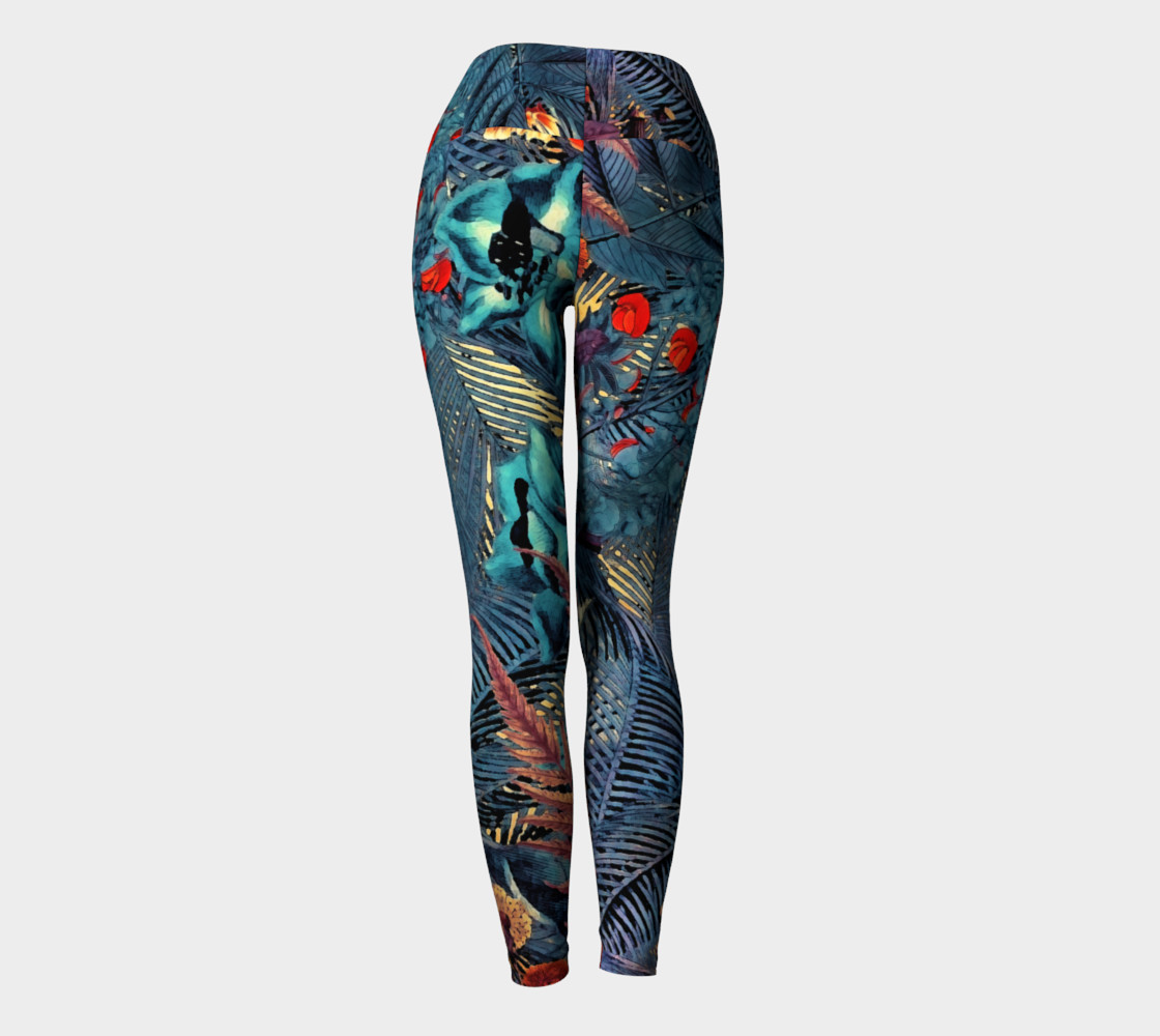 yoga leggings blue red flowers preview #4