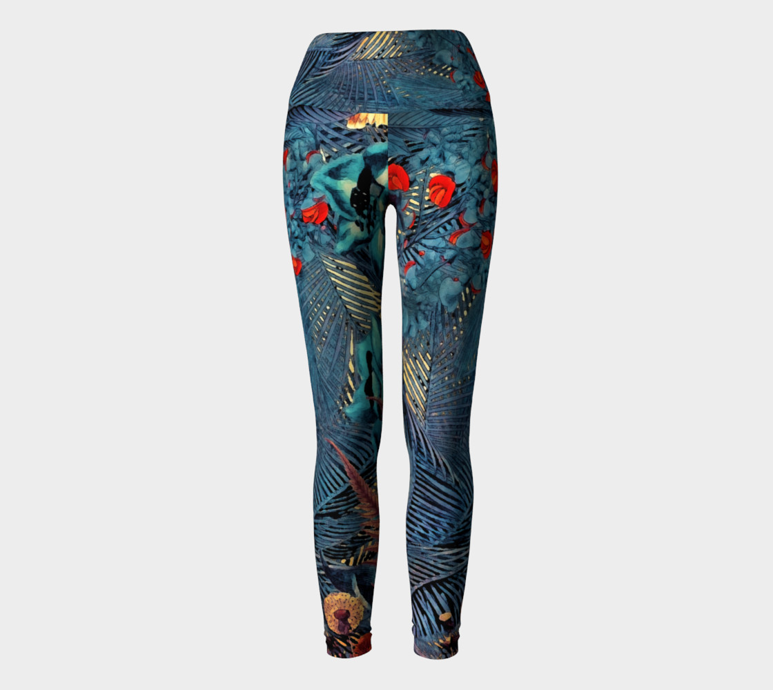 yoga leggings blue red flowers preview #2